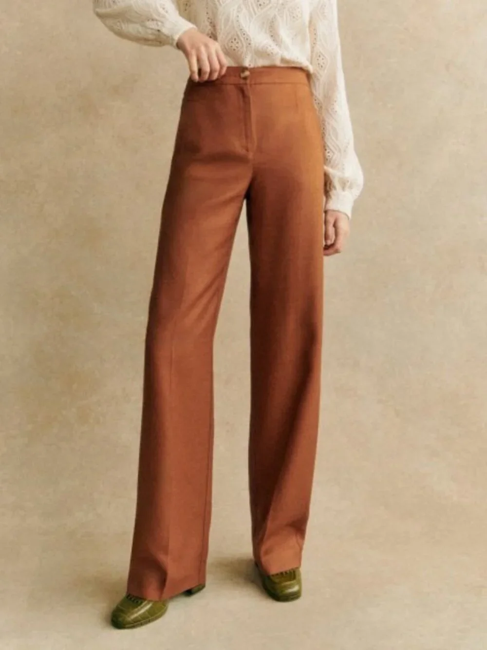 New Sezane Martin Viscose Trouser Caramel Brown 38, 6